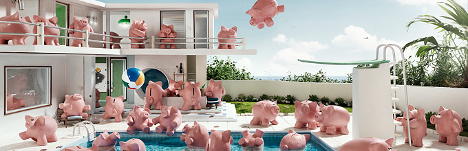 Sparegriser som bader i en pool