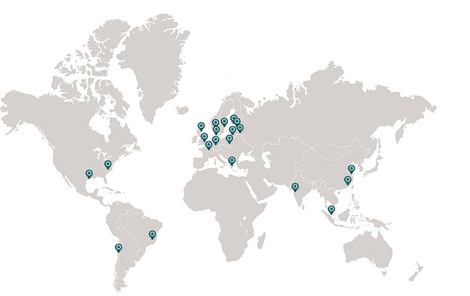 Wold map illustrating cash management location worldwide